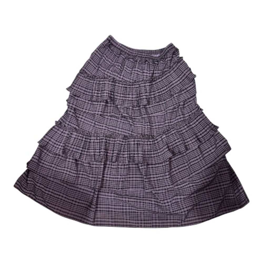 Current Air Plaid Tiered Midi Skirt Cottagecore Prairie Girl Boho Dark Academia